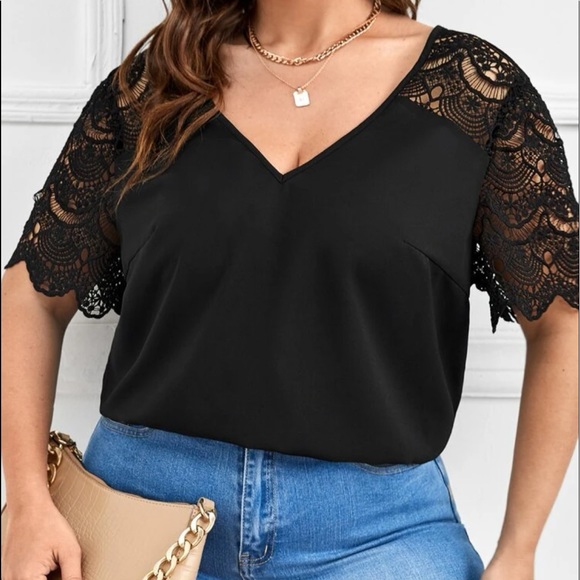 Boho Plus Size Floral Sheer Mesh Lace Butterfly Sleeve Shirt Top Blouse - Picture 3 of 12
